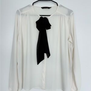 Zara Cream Blouse with Black Bow Tie